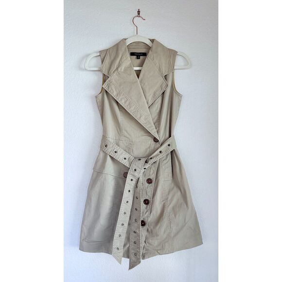 EUC Toccin NY Sleeveless Belted Wrap Trench Mini Dress in Khaki Tan Size 0 - Picture 7 of 15